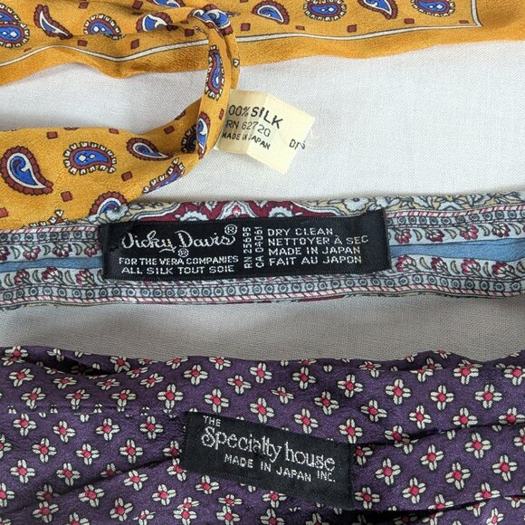 Silk Bow Tie Lot of 3 Paisley Floral Yellow Purple Blue Vicky Davis Specialty - Picture 5 of 6